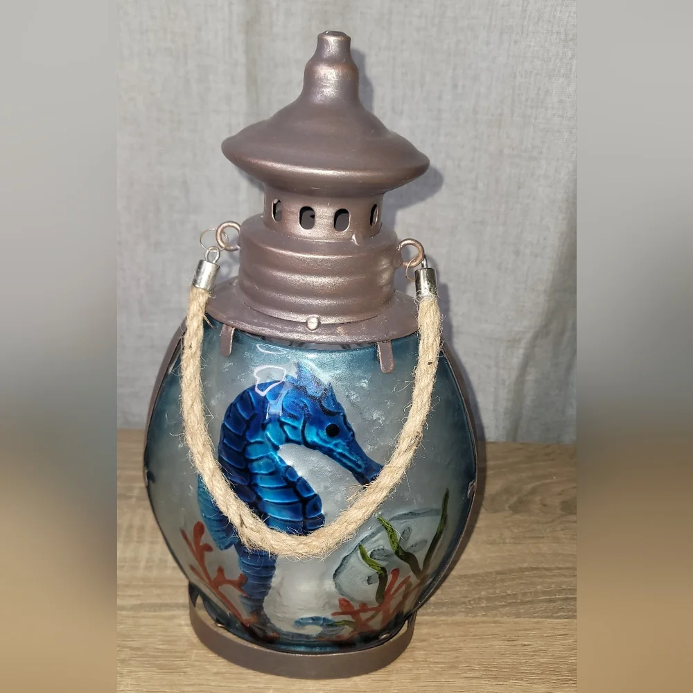 Oceanic Seahorse Lantern with Blue and Brown Accents